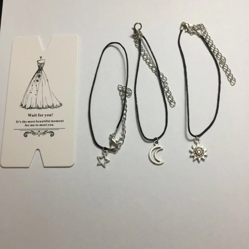 New 3 in 1 Star Moon Sun Black Cord Ankle Wrist Bracelet Fashion Jewelry